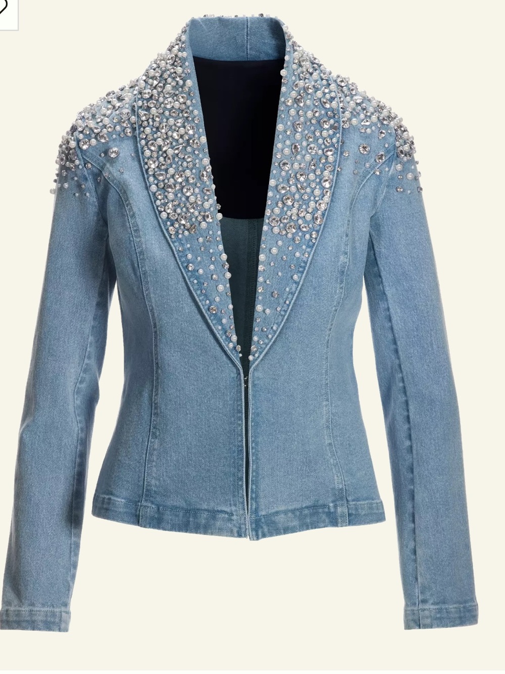 Boston Proper Embellished Light Blue Denim Jacket with Crystal All Over NWOT